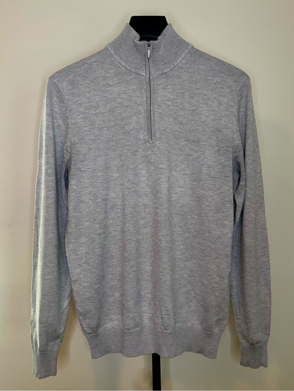 Suitsupply Light Gray Zip-Front Mock Collar Sweater - Picture 2 of 7